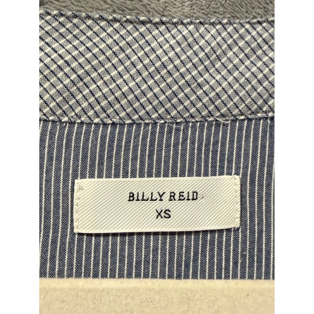 Billy Reid Womens Blue White Striped Cotton V-Neck Belted Midi Dress XS Pocket - Picture 2 of 9